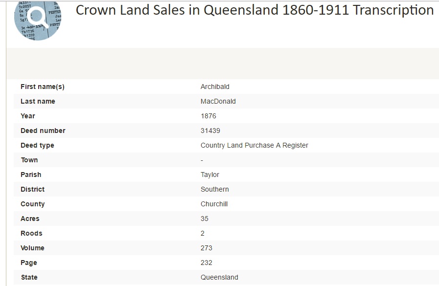 Mcdonald land 1876, Linked To: <a href='profiles/i663.html' >Archibald McDonald</a>